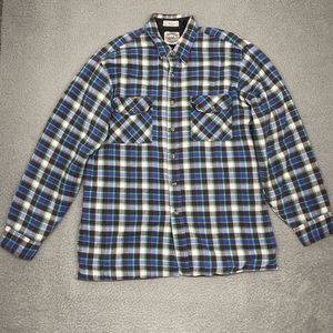 Vintage Flannel Jacket Mens Large Blue Plaid Quilted Shacket Bay Area Traders